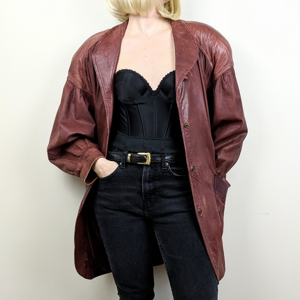VTG 80s Mahogany Leather Cocoon Coat